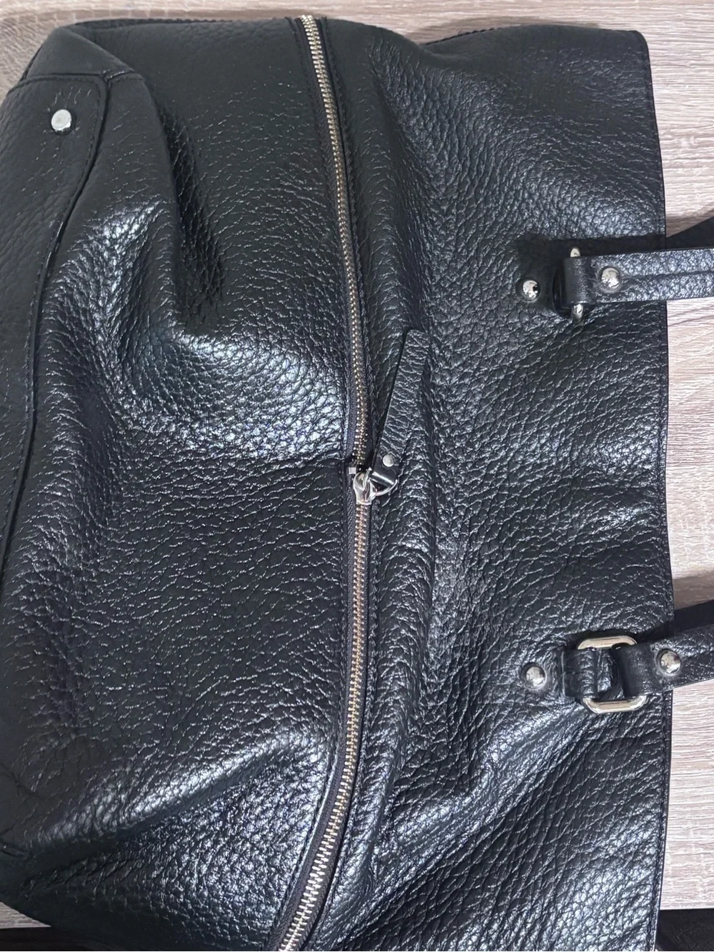kate spade Black Pebbled Leather Tote with Zip Accent